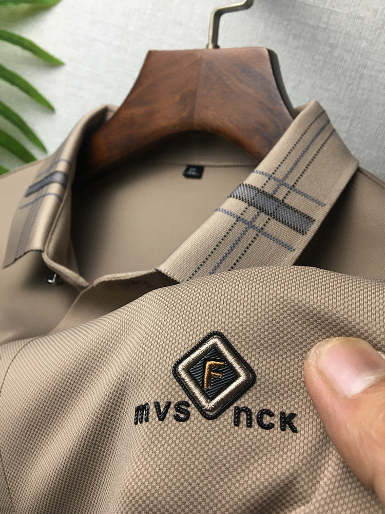 Contrast Color Lapel Short Sleeve Polo Shirt Loose Ice Silk T-shirt