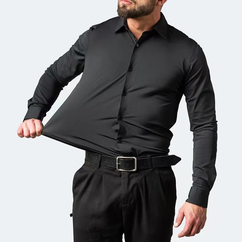 Full Elastic Force Non-ironing Men's Long-sleeved Vertical Shirt