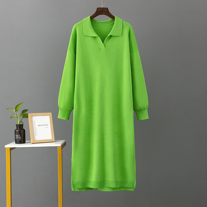 Polo Collar Loose Base Knitting Long Dress
