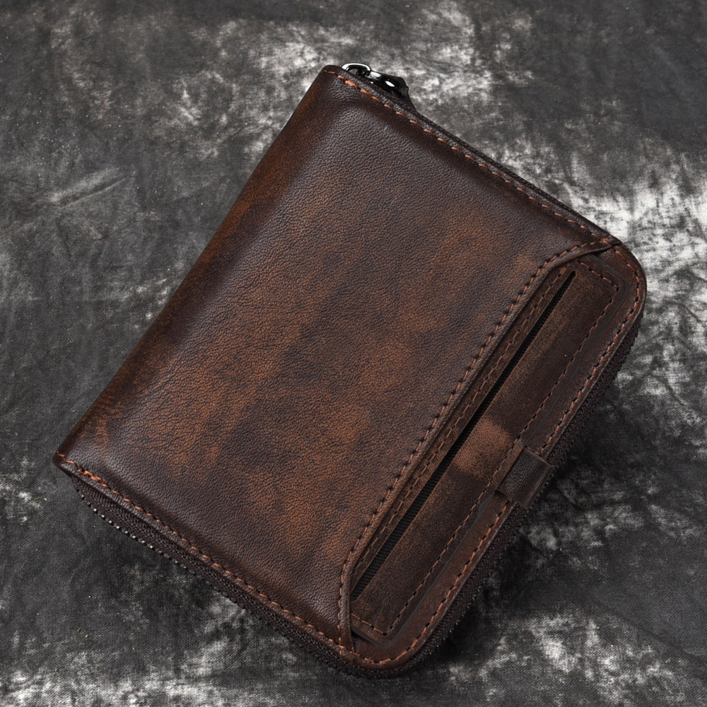 Men's Short Head Retro Leather Wallet