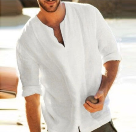 Linen Five-Point Sleeve T-Shirt