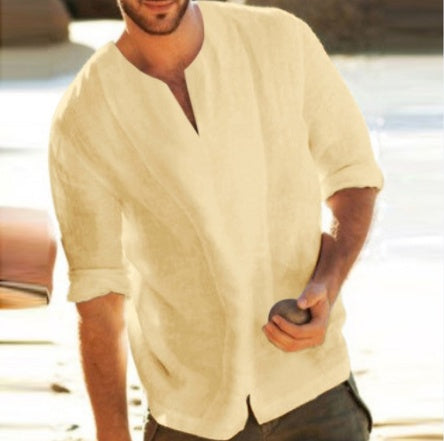 Linen Five-Point Sleeve T-Shirt