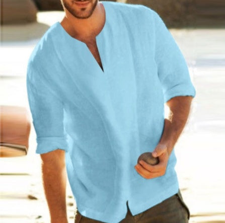 Linen Five-Point Sleeve T-Shirt