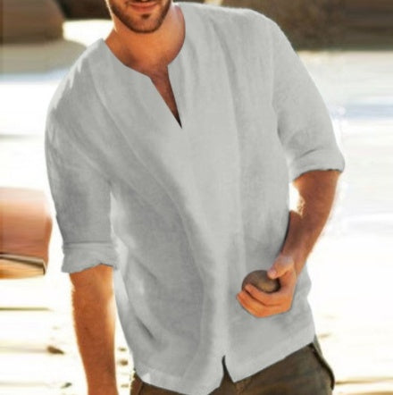 Linen Five-Point Sleeve T-Shirt