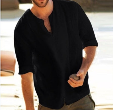 Linen Five-Point Sleeve T-Shirt