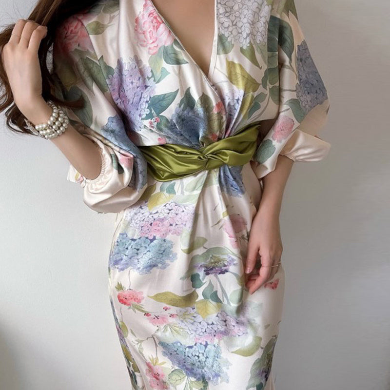 French Elegant V-neck Decor Kink Dress