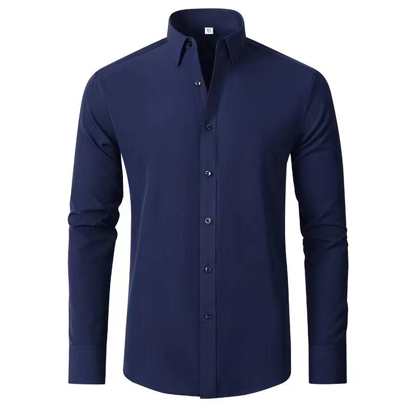 Full Elastic Force Non-ironing Men's Long-sleeved Vertical Shirt