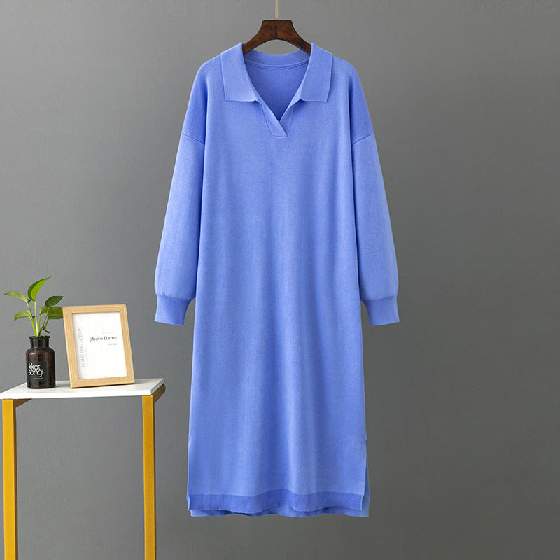 Polo Collar Loose Base Knitting Long Dress