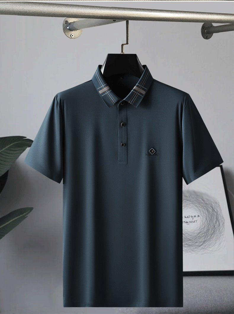 Contrast Color Lapel Short Sleeve Polo Shirt Loose Ice Silk T-shirt