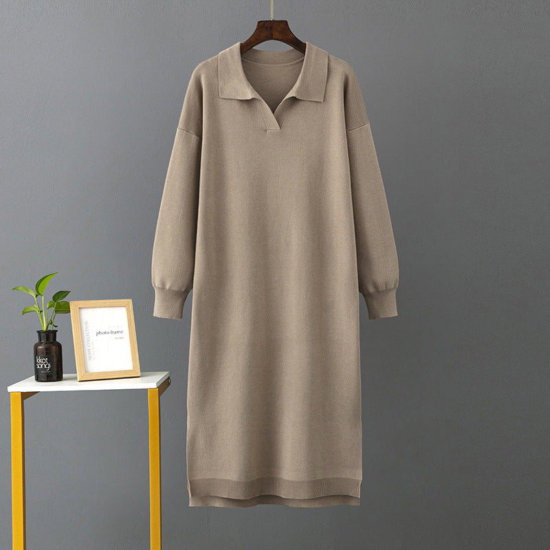 Polo Collar Loose Base Knitting Long Dress