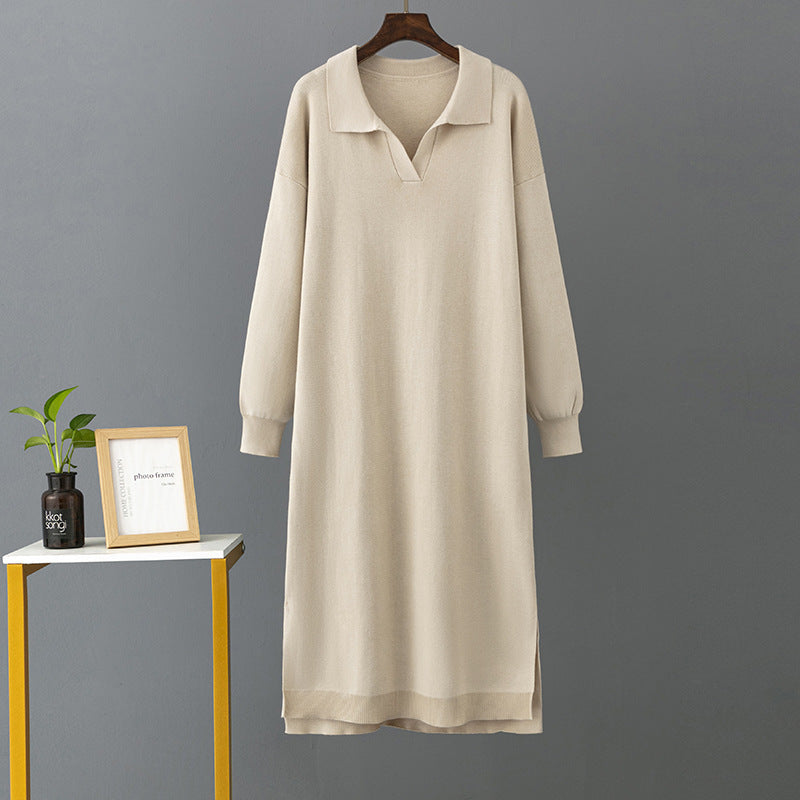 Polo Collar Loose Base Knitting Long Dress