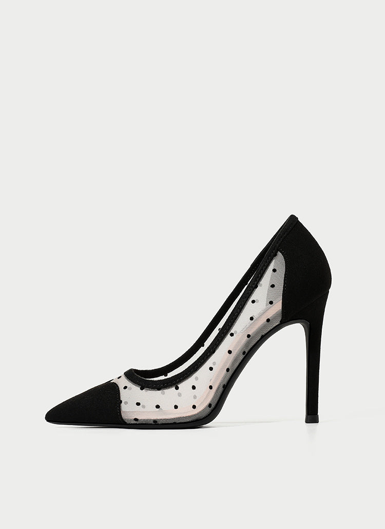 Pointed Toe Breathable Mid-heel Hollow Polka-dot Shallow Mouth Single Shoes Women