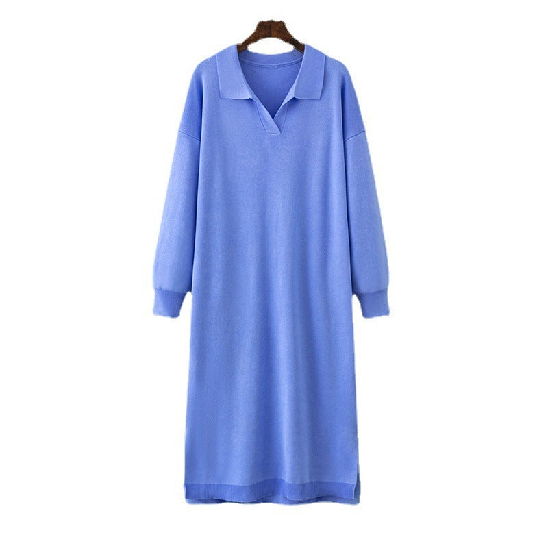 Polo Collar Loose Base Knitting Long Dress