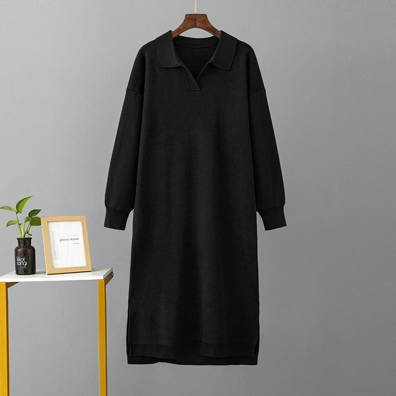 Polo Collar Loose Base Knitting Long Dress