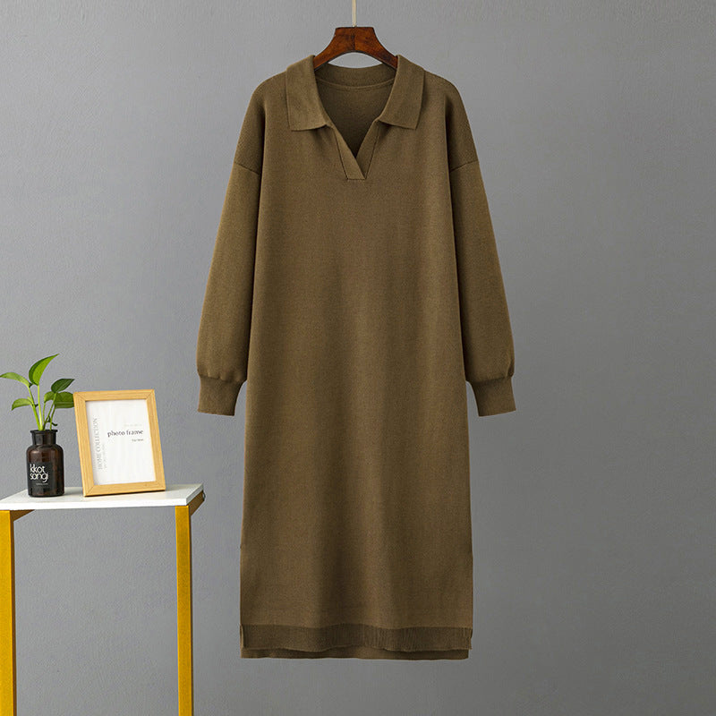 Polo Collar Loose Base Knitting Long Dress