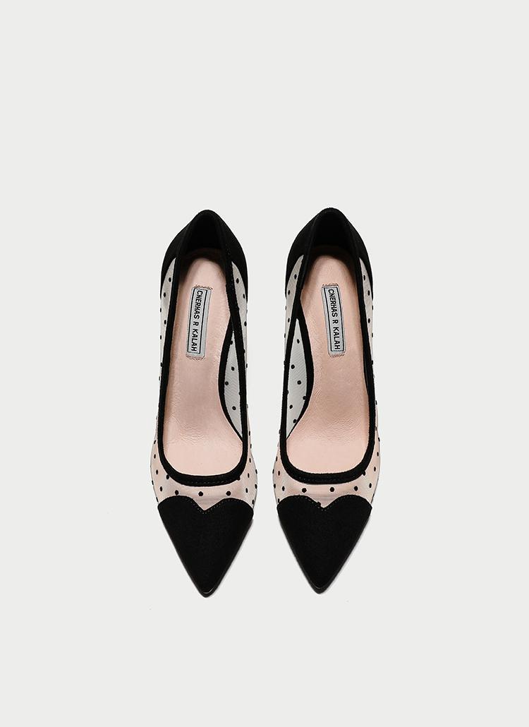 Pointed Toe Breathable Mid-heel Hollow Polka-dot Shallow Mouth Single Shoes Women