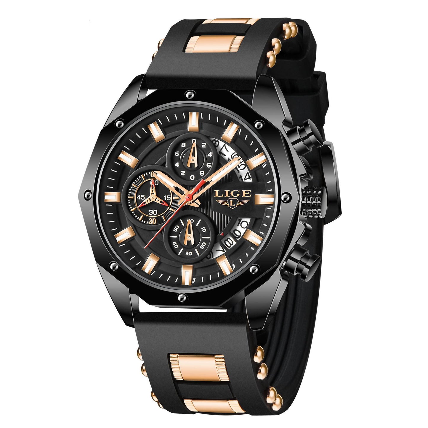 Fashion Mens Watches - Luxury Silicone Sport Watch Quartz Date Clock Waterproof Wristwatch Chronograph