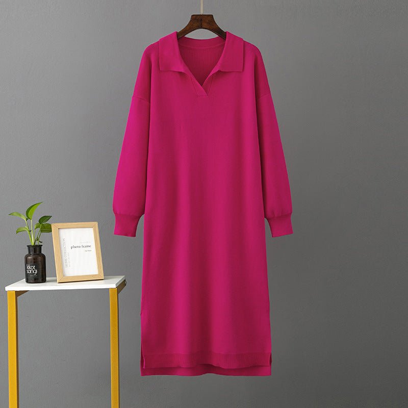 Polo Collar Loose Base Knitting Long Dress