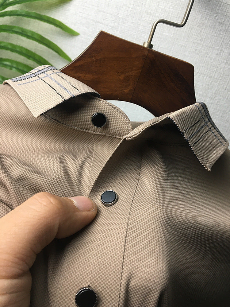 Contrast Color Lapel Short Sleeve Polo Shirt Loose Ice Silk T-shirt