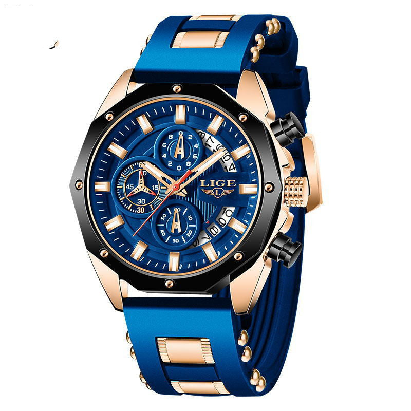 Fashion Mens Watches - Luxury Silicone Sport Watch Quartz Date Clock Waterproof Wristwatch Chronograph