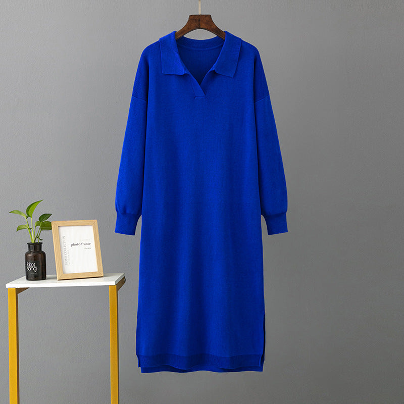 Polo Collar Loose Base Knitting Long Dress