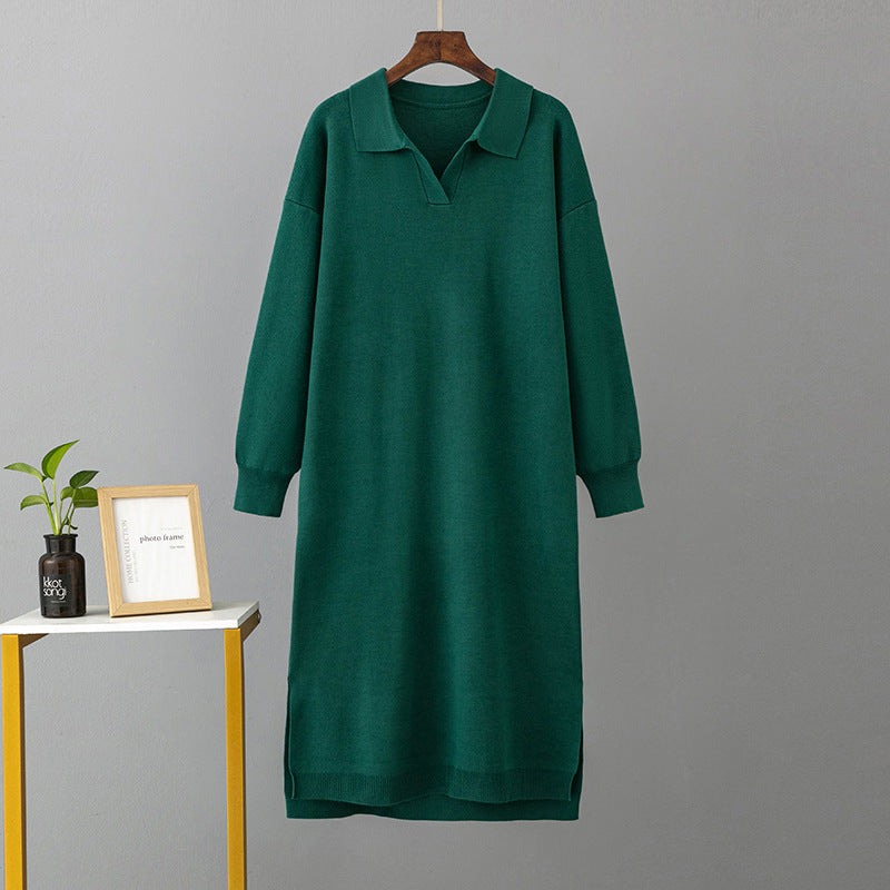 Polo Collar Loose Base Knitting Long Dress