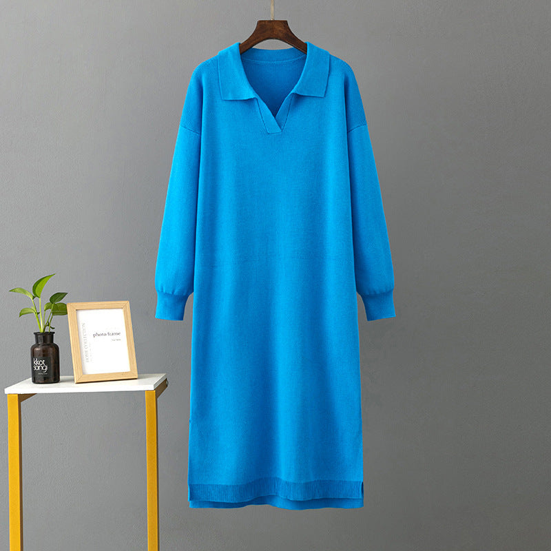 Polo Collar Loose Base Knitting Long Dress
