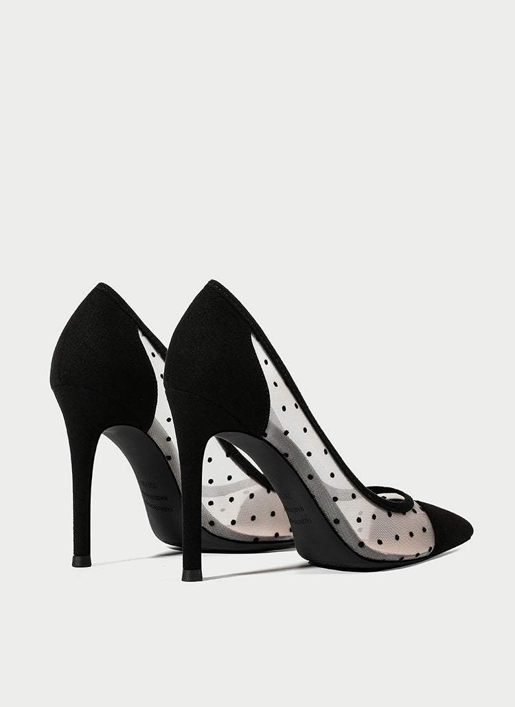 Pointed Toe Breathable Mid-heel Hollow Polka-dot Shallow Mouth Single Shoes Women