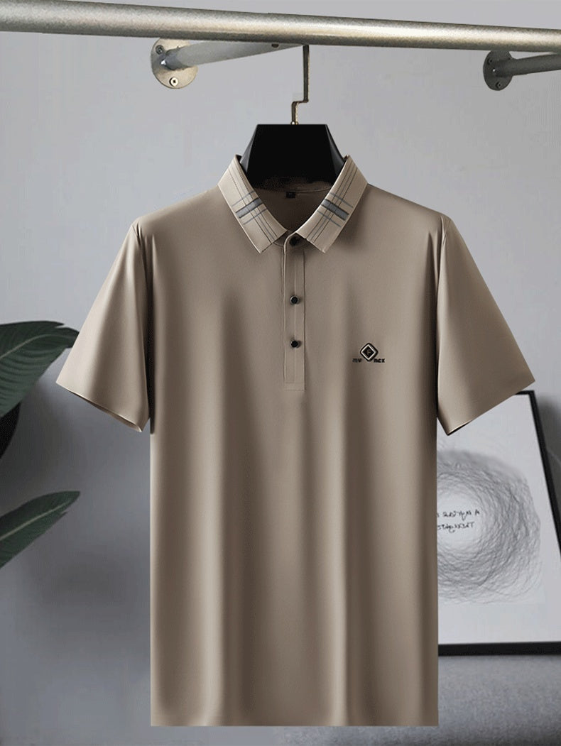 Contrast Color Lapel Short Sleeve Polo Shirt Loose Ice Silk T-shirt