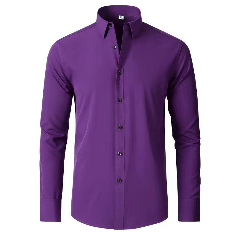 Full Elastic Force Non-ironing Men's Long-sleeved Vertical Shirt
