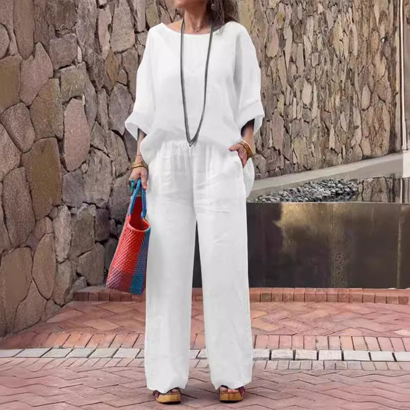 Women's Fashion Cotton Linen Gradient Two-piece Set