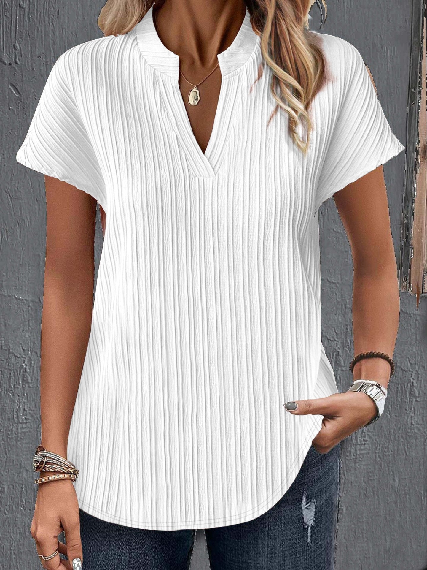 Fashion Women's Wear - Chiffon Open Tube Stand Collar T-shirt