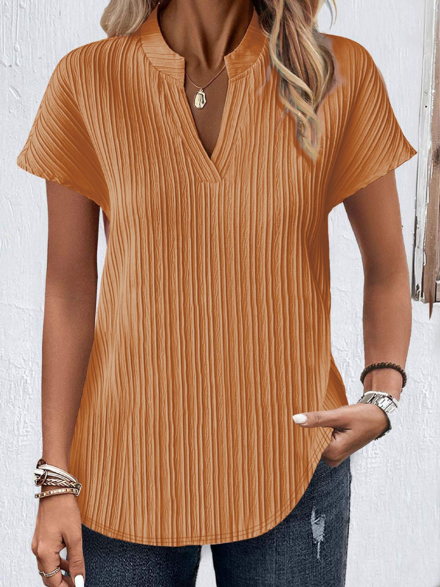 Fashion Women's Wear - Chiffon Open Tube Stand Collar T-shirt