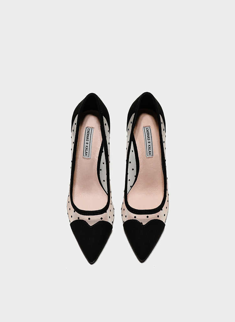 Pointed Toe Breathable Mid-heel Hollow Polka-dot Shallow Mouth Single Shoes Women