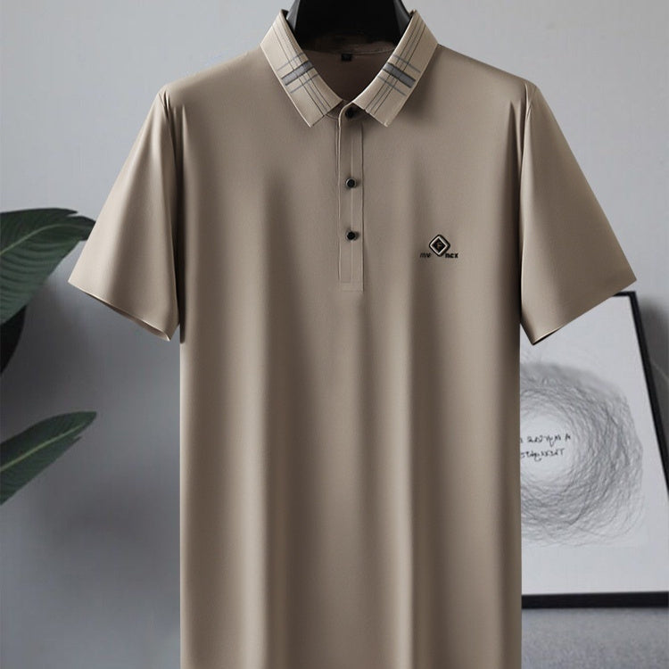 Contrast Color Lapel Short Sleeve Polo Shirt Loose Ice Silk T-shirt