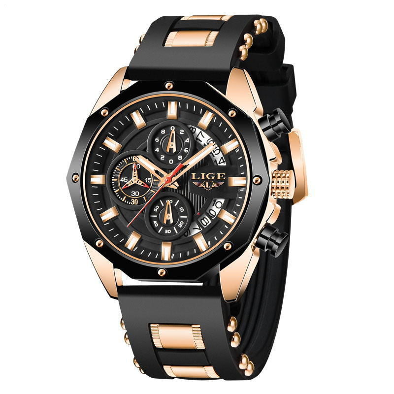 Fashion Mens Watches - Luxury Silicone Sport Watch Quartz Date Clock Waterproof Wristwatch Chronograph