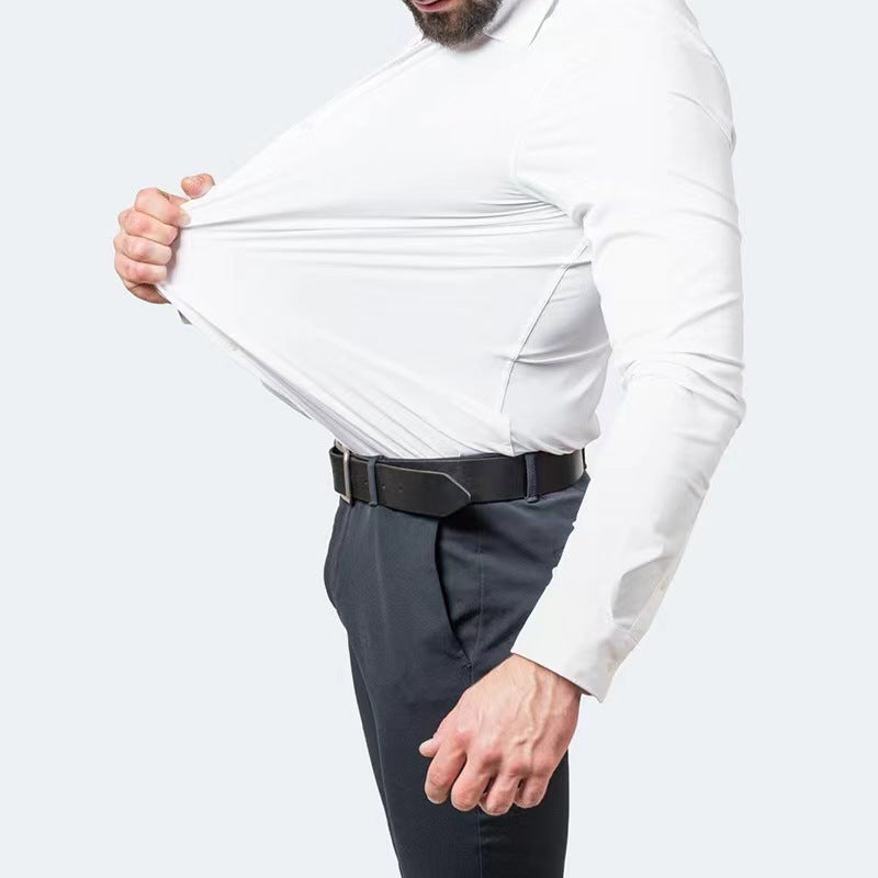 Full Elastic Force Non-ironing Men's Long-sleeved Vertical Shirt