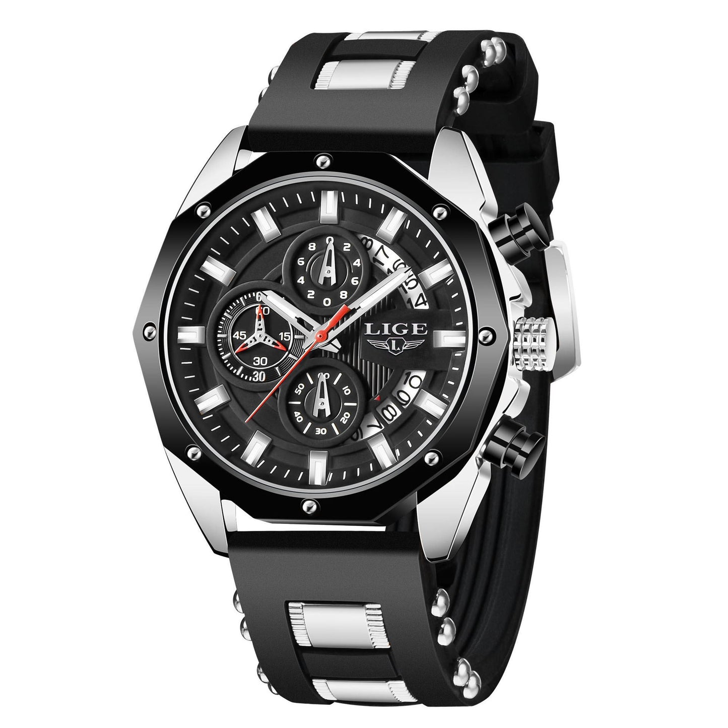 Fashion Mens Watches - Luxury Silicone Sport Watch Quartz Date Clock Waterproof Wristwatch Chronograph
