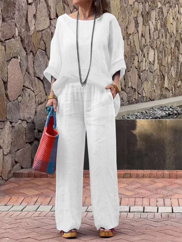 Women's Fashion Cotton Linen Gradient Two-piece Set